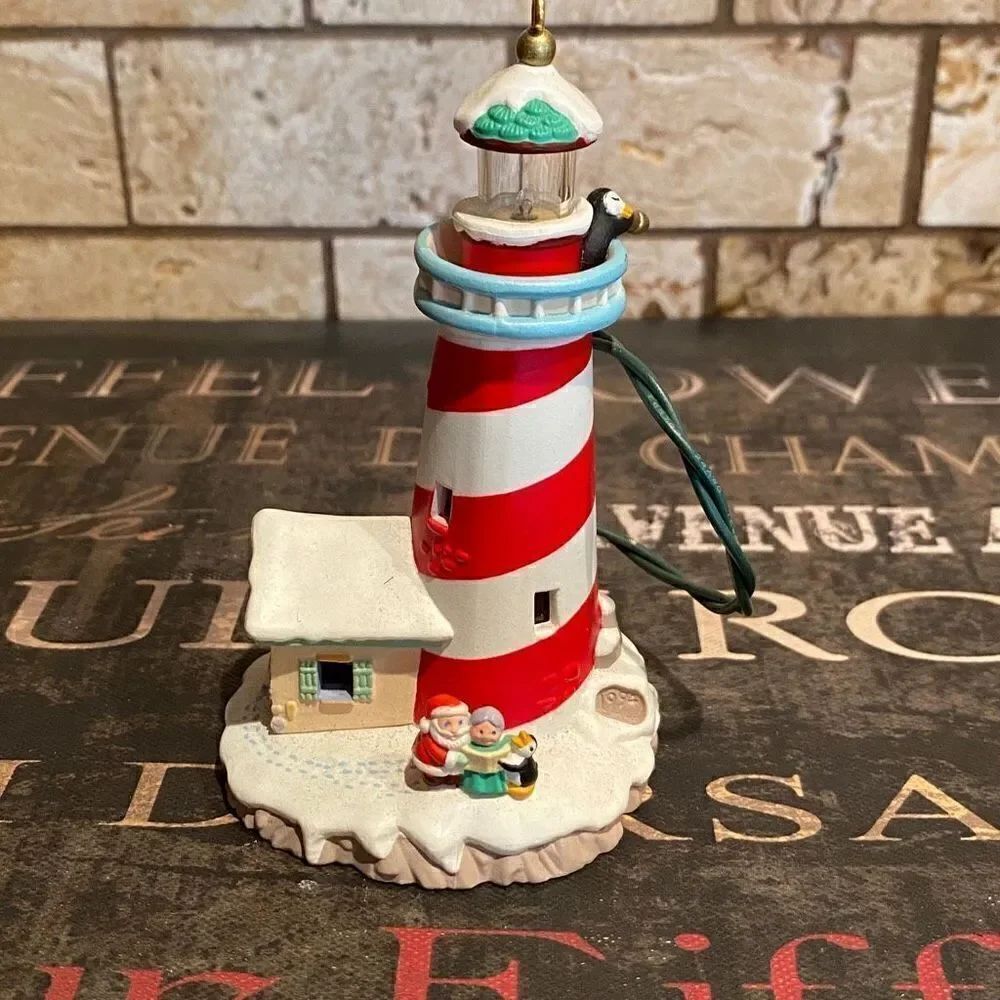 Hallmark Ornament Candy Cane Lookout Lighthouse Santa